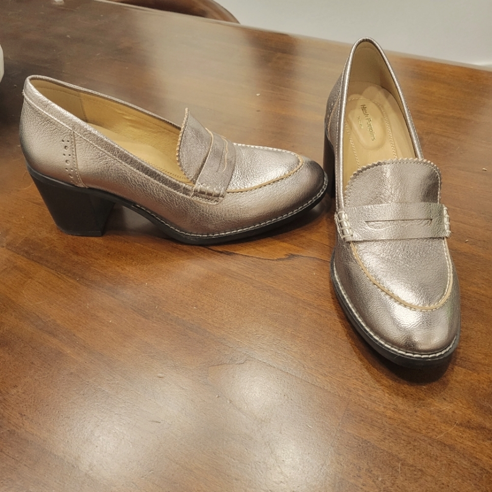 Hush Puppies pewter block heeled loafers